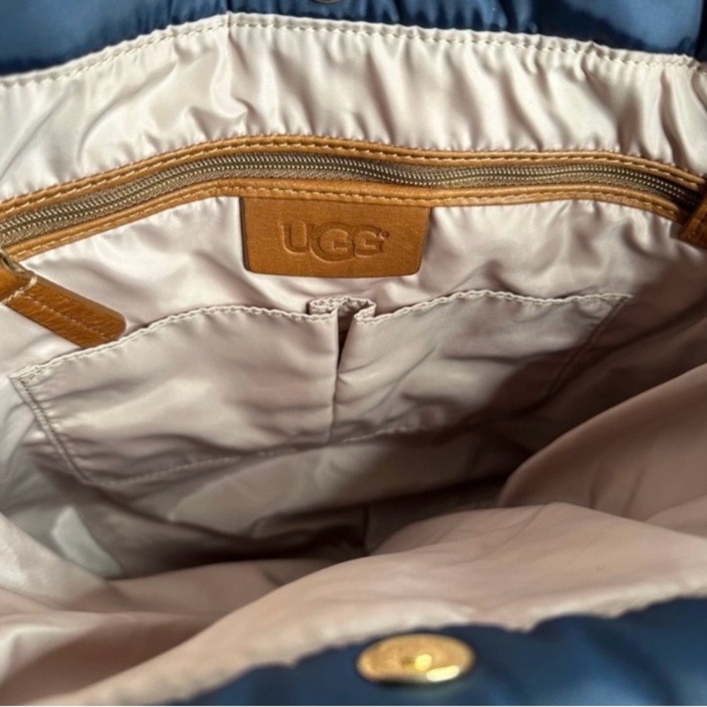 UGG Navy Blue Quilted Tote Bag with Brown Straps - Picture 6 of 9